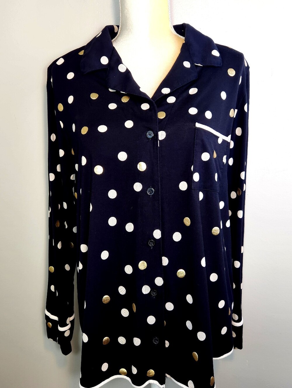Soma Cool Nights Black Gold Polka Dot  Pajama Top Size XL  Soft Comfy